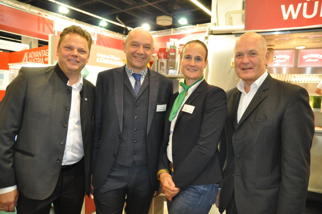 Anuga: Christian Handl, Alois Strohmeier und Karoline Scheucher von Steirerfleisch und Franz Radatz jun.