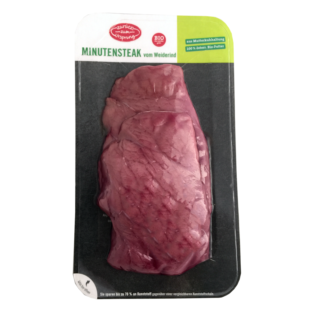 Weniger Plastik: HOFER reduziert Kunststoffanteil bei Verpackung von „Zurück zum Ursprung“ BIO-Steaks