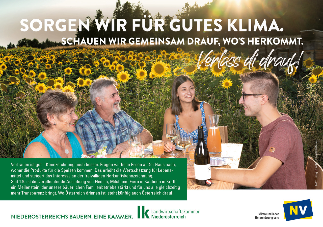 Landwirtschaftskammer NÖ startet mit neuer Kampagne in den Herbst:  „Verlass di drauf!“ für regionale Lebensmittel und Klimaschutz